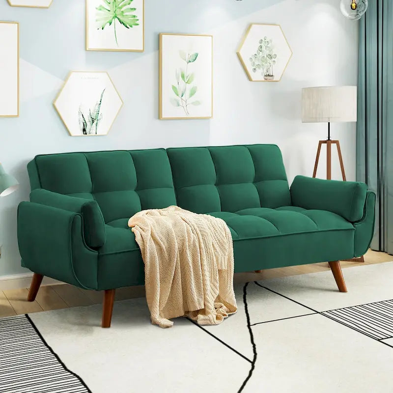 75-Inch Convertible Futon Sofa Bed with Adjustable Backrest and 2 Pillows