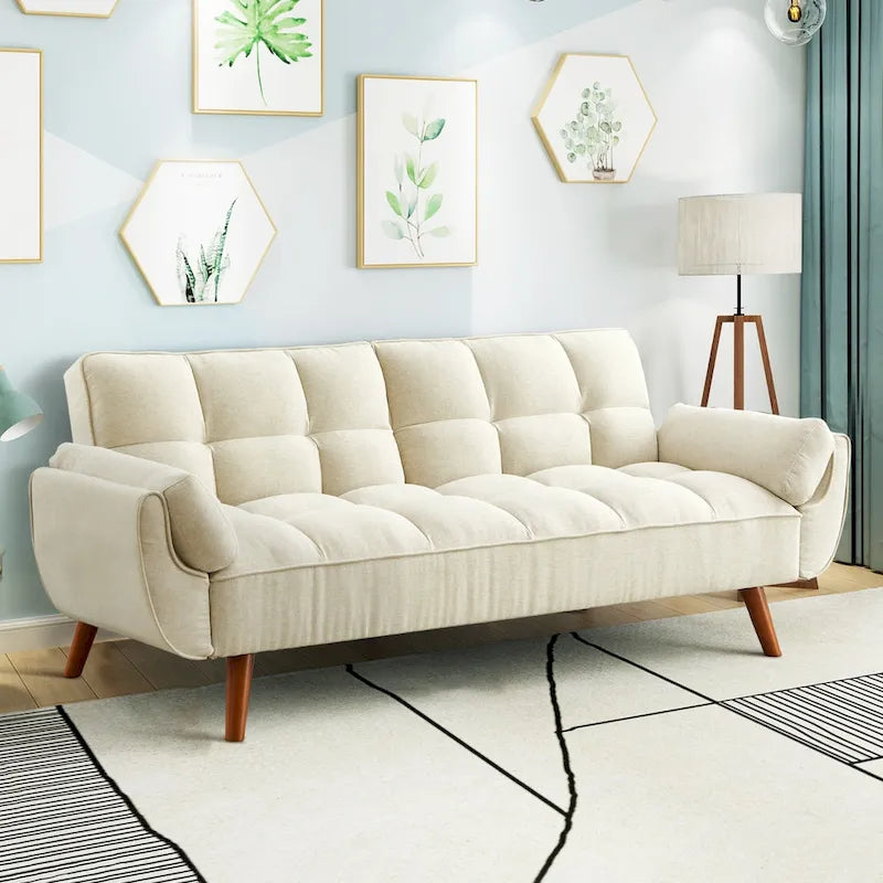 75-Inch Convertible Futon Sofa Bed with Adjustable Backrest and 2 Pillows