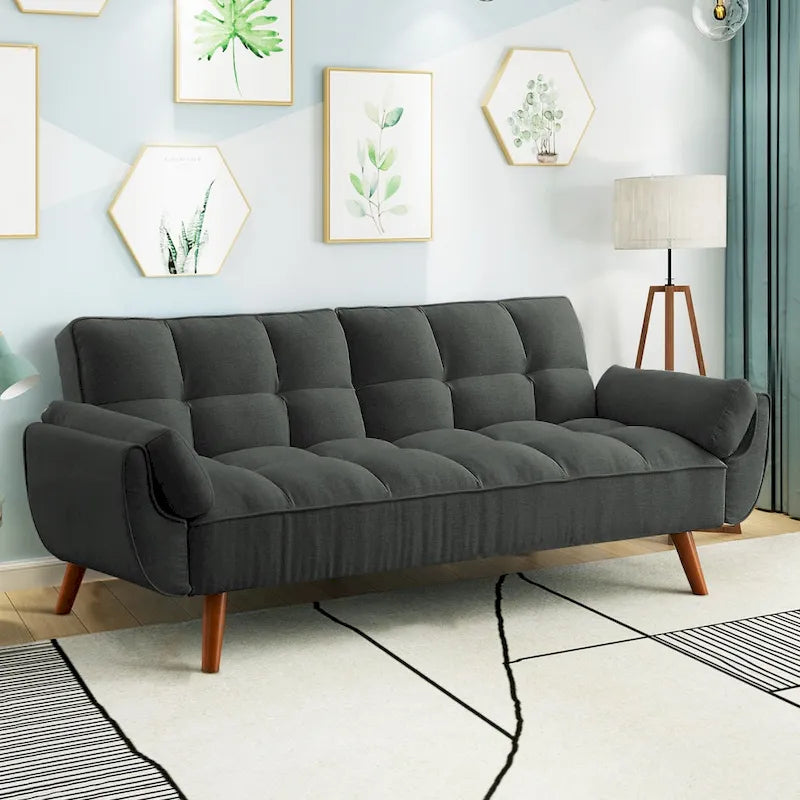75-Inch Convertible Futon Sofa Bed with Adjustable Backrest and 2 Pillows