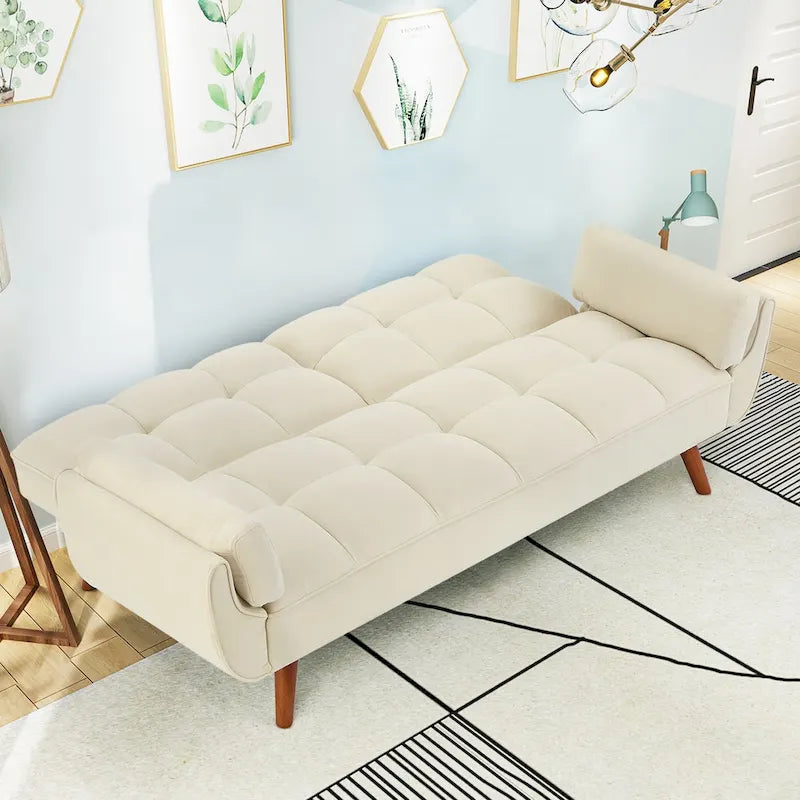 75-Inch Convertible Futon Sofa Bed with Adjustable Backrest and 2 Pillows