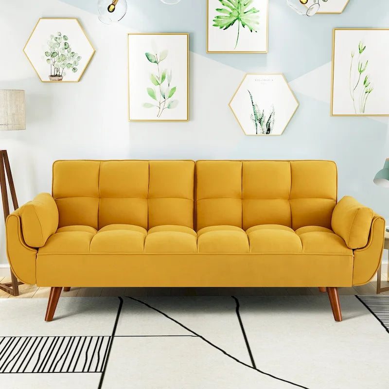 75-Inch Convertible Futon Sofa Bed with Adjustable Backrest and 2 Pillows