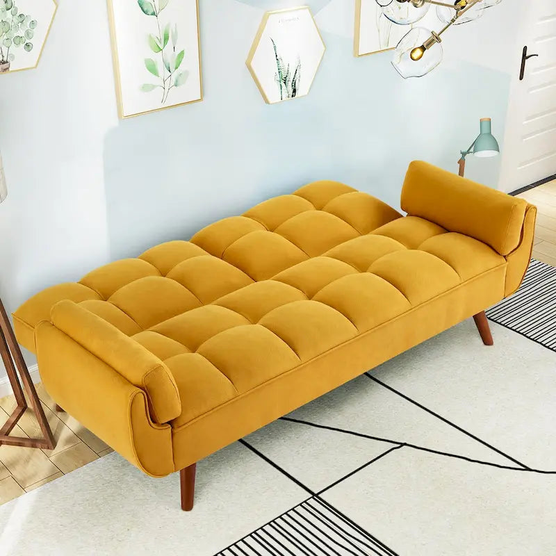 75-Inch Convertible Futon Sofa Bed with Adjustable Backrest and 2 Pillows