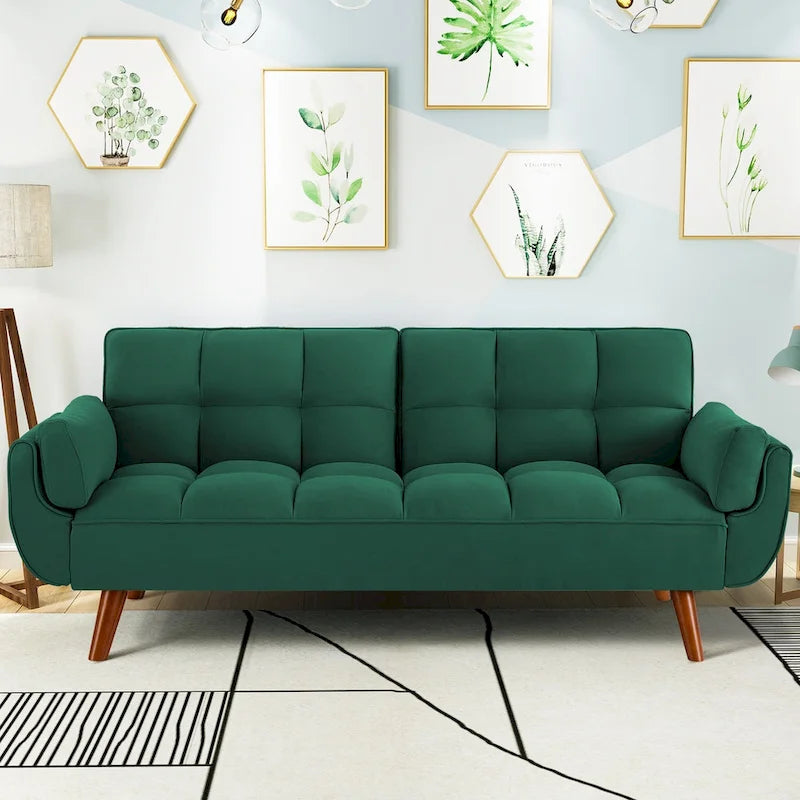 75-Inch Convertible Futon Sofa Bed with Adjustable Backrest and 2 Pillows