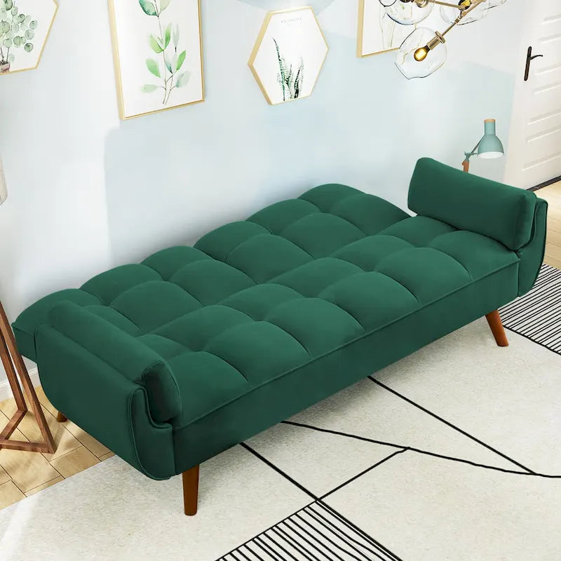 75-Inch Convertible Futon Sofa Bed with Adjustable Backrest and 2 Pillows