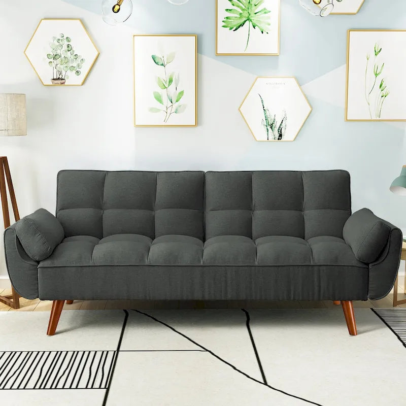 75-Inch Convertible Futon Sofa Bed with Adjustable Backrest and 2 Pillows