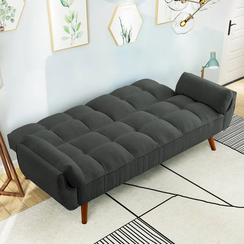 75-Inch Convertible Futon Sofa Bed with Adjustable Backrest and 2 Pillows