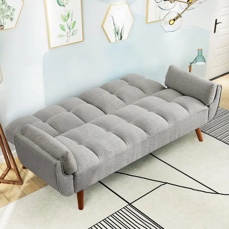 75-Inch Convertible Futon Sofa Bed with Adjustable Backrest and 2 Pillows