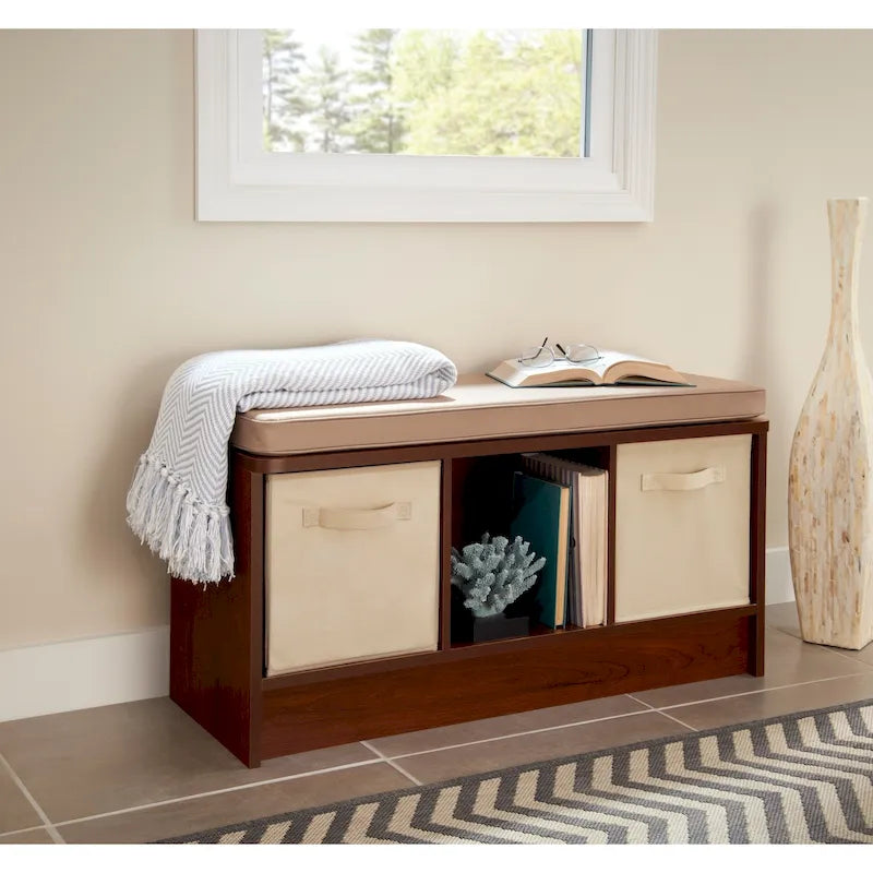 3-Cube Storage Bench with Tan Cushion