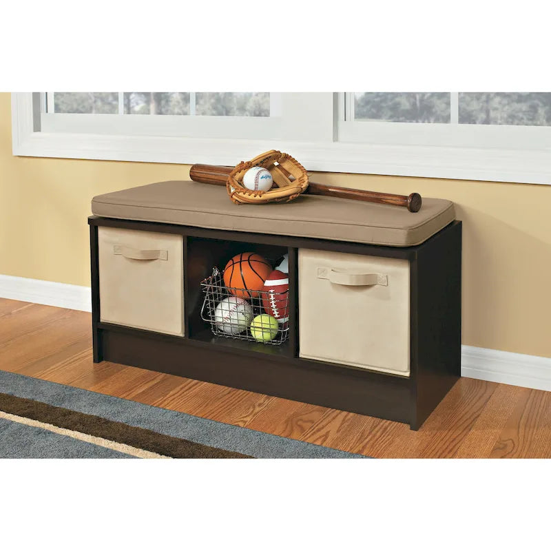 3-Cube Storage Bench with Tan Cushion
