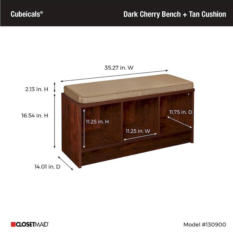3-Cube Storage Bench with Tan Cushion