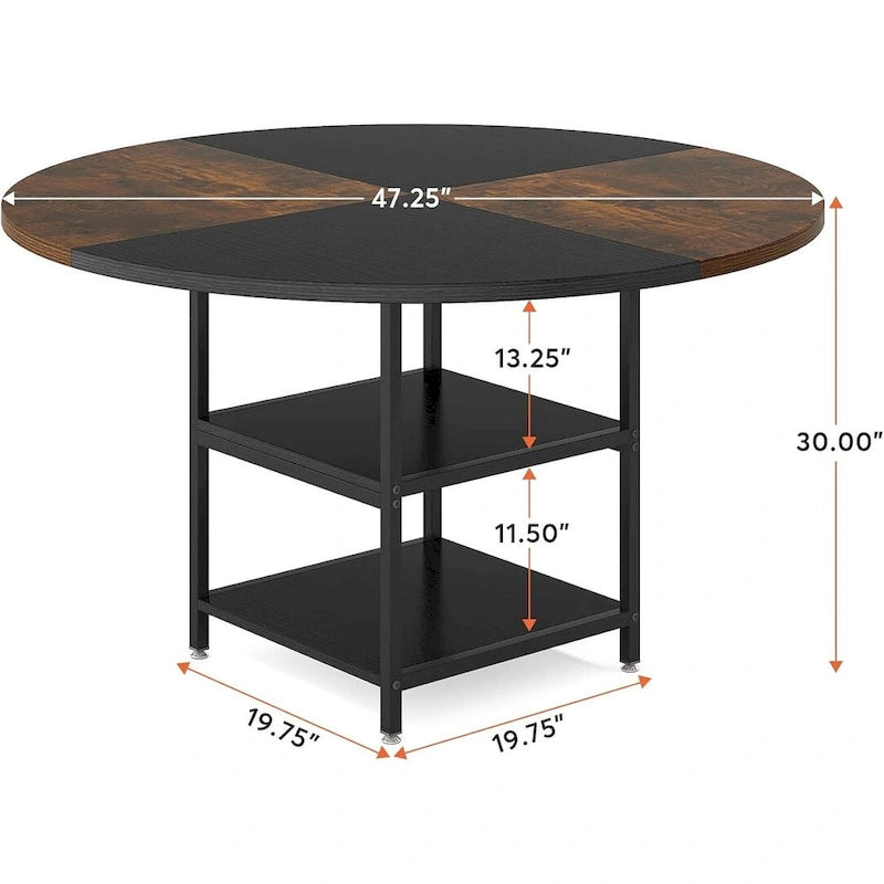 47-Inch Round Dining Table for 4, White and Gold