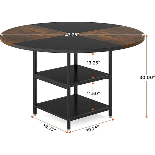 Ronde eettafel van 47 inch voor 4 personen, wit en goud