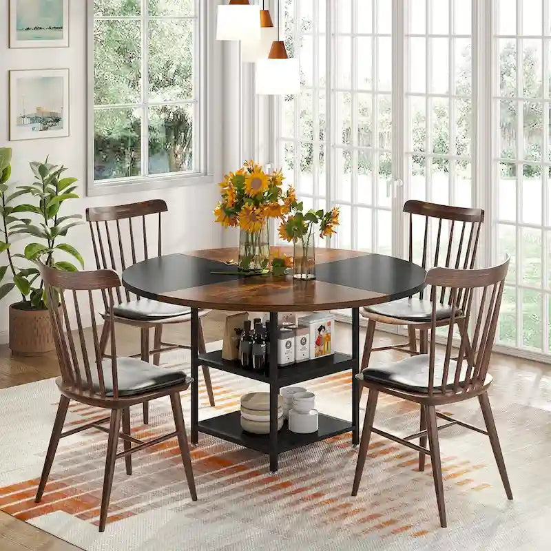 47-Inch Round Dining Table for 4, White and Gold