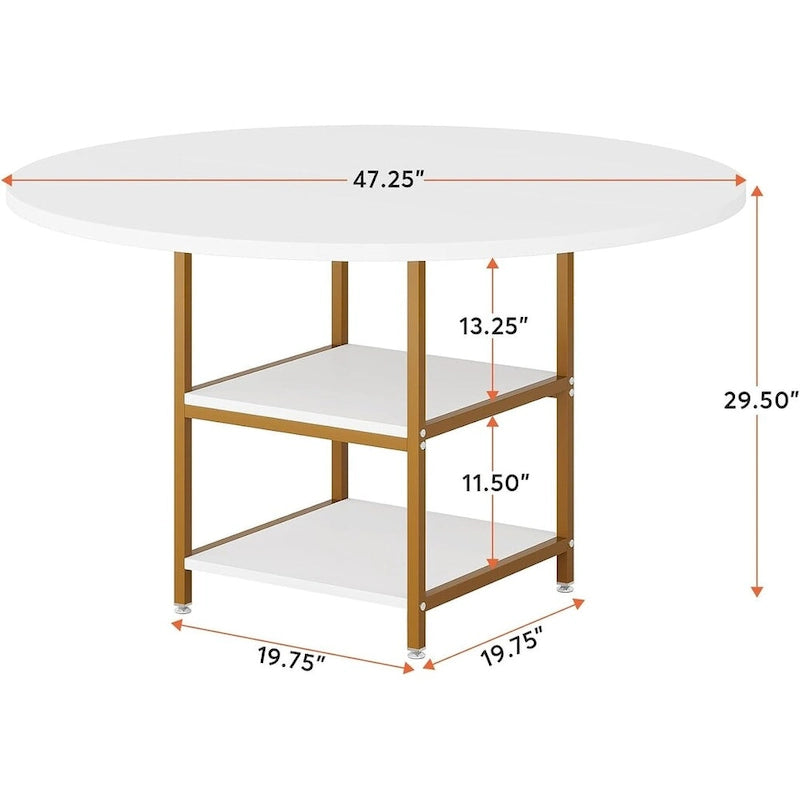 Okrągły stół jadalny 47-Inch dla 4 osób, biało-złoty