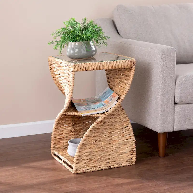 Table d’appoint côtière en fibres naturelles tressées