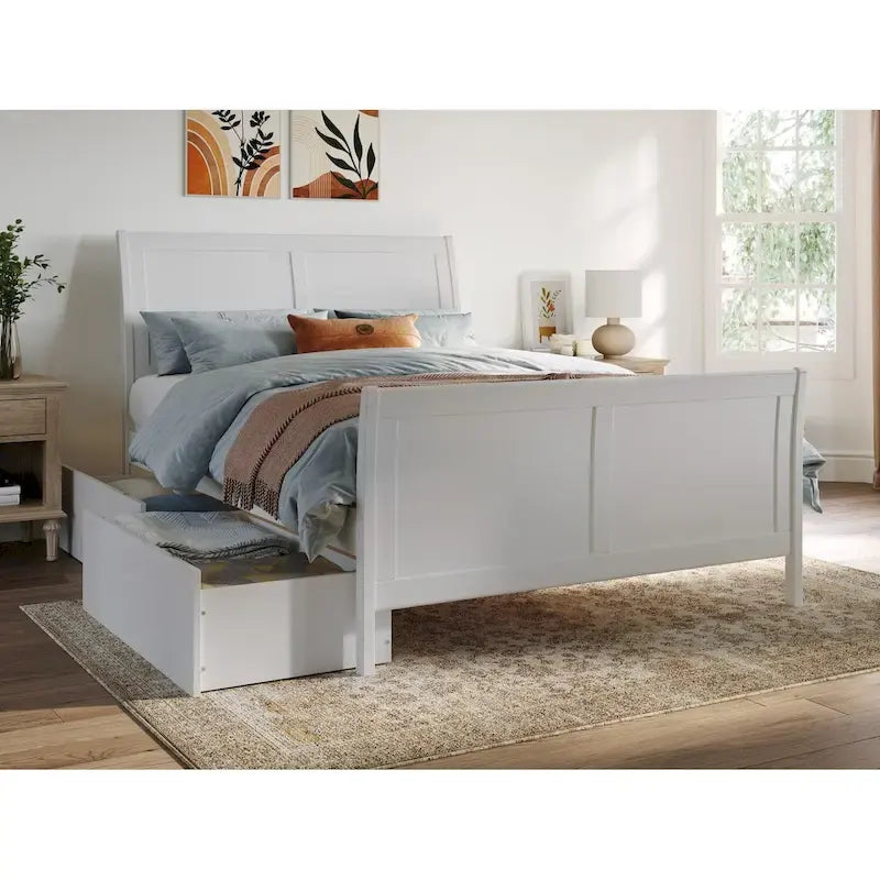 Solid Wood Platform Bed with Footboard and Storage Drawers