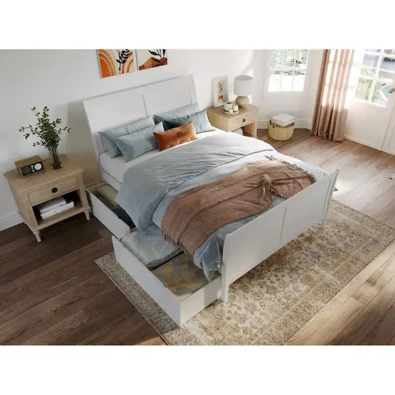 Solid Wood Platform Bed with Footboard and Storage Drawers