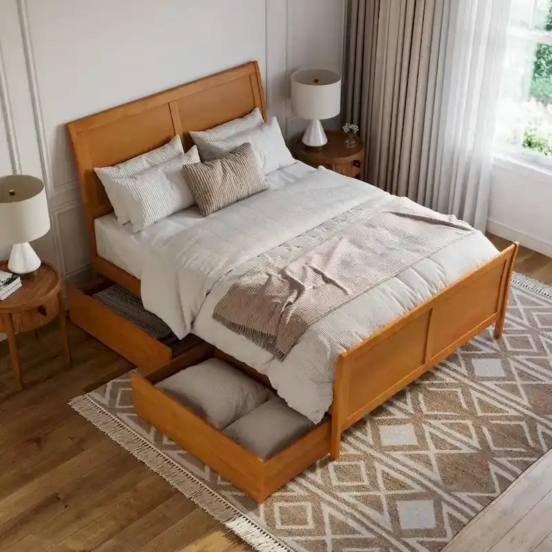 Solid Wood Platform Bed with Footboard and Storage Drawers