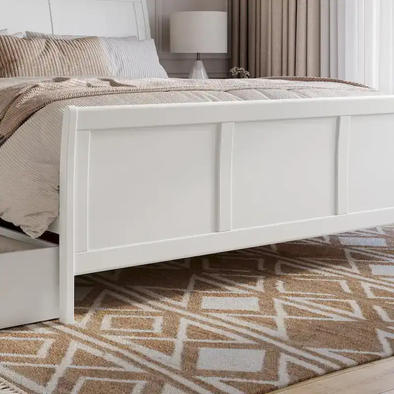 Solid Wood Platform Bed with Footboard and Storage Drawers