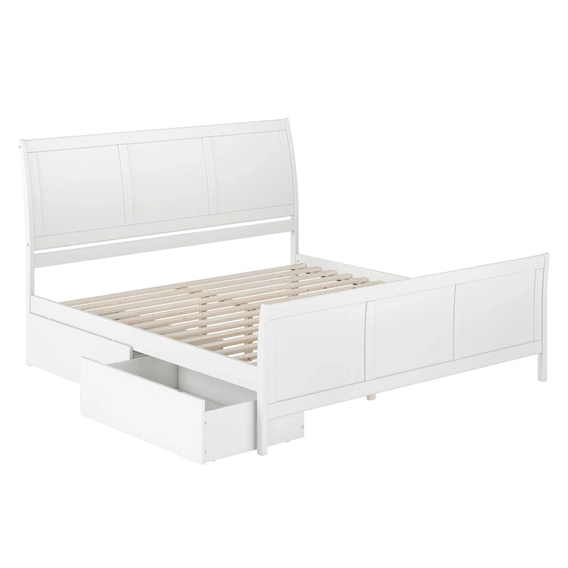 Solid Wood Platform Bed with Footboard and Storage Drawers