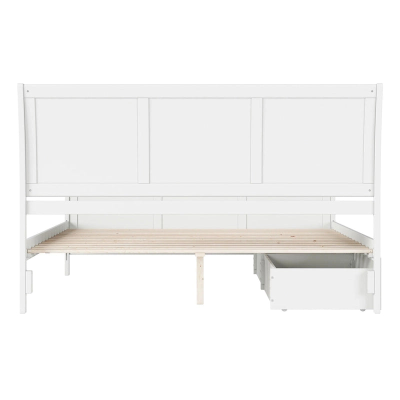 Solid Wood Platform Bed with Footboard and Storage Drawers