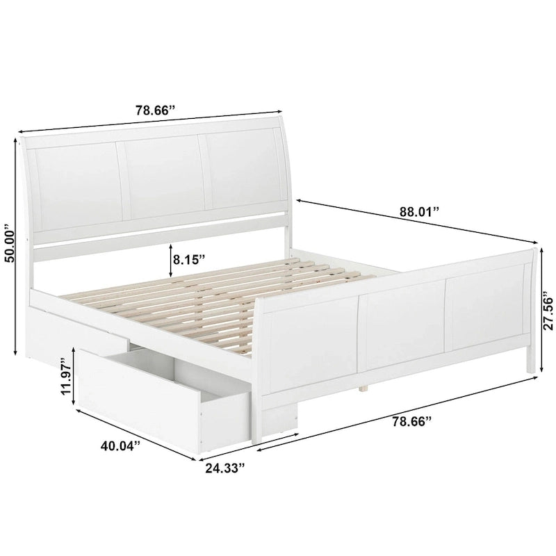 Solid Wood Platform Bed with Footboard and Storage Drawers