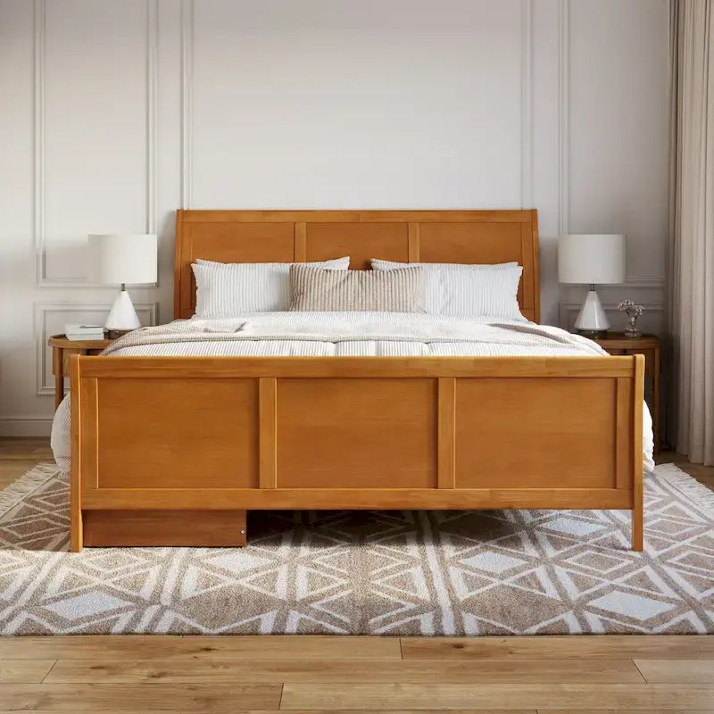 Solid Wood Platform Bed with Footboard and Storage Drawers