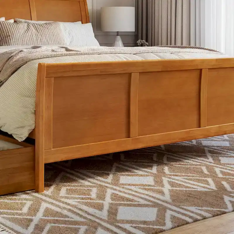 Solid Wood Platform Bed with Footboard and Storage Drawers