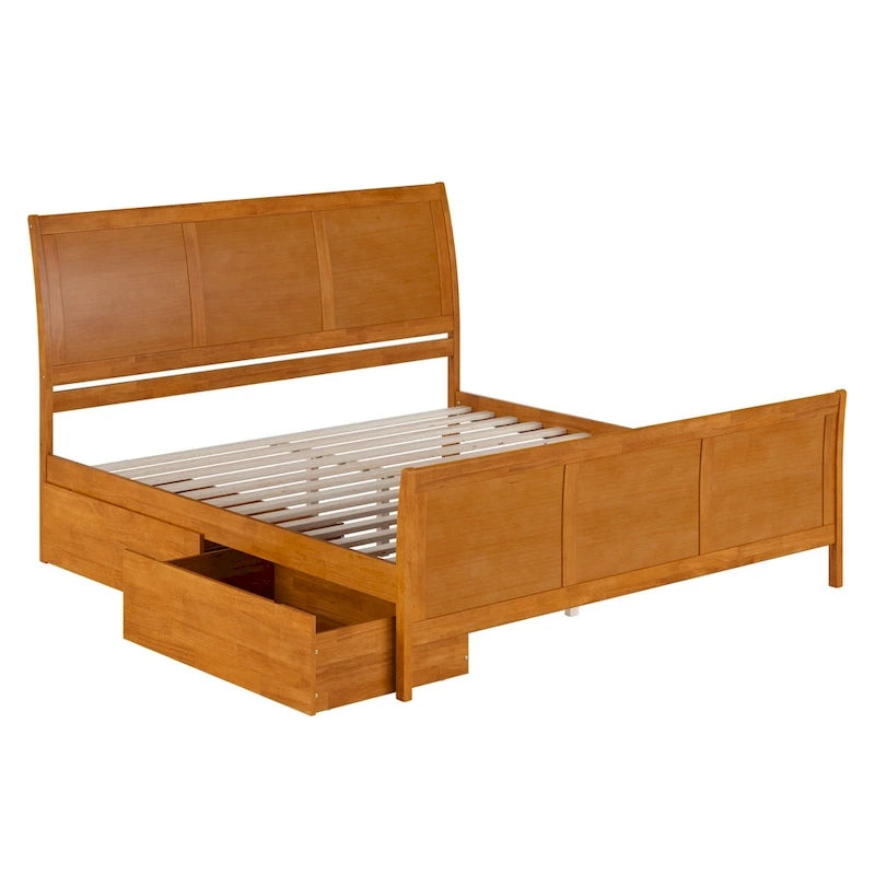 Solid Wood Platform Bed with Footboard and Storage Drawers