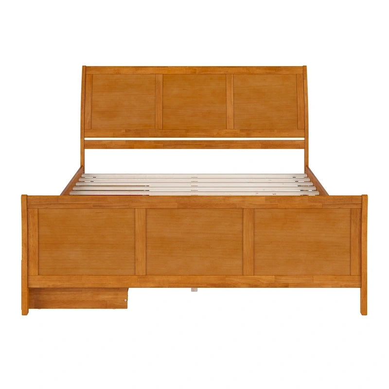 Solid Wood Platform Bed with Footboard and Storage Drawers