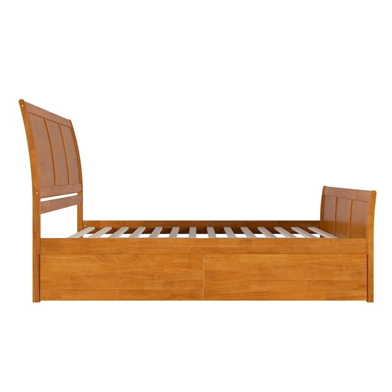 Solid Wood Platform Bed with Footboard and Storage Drawers
