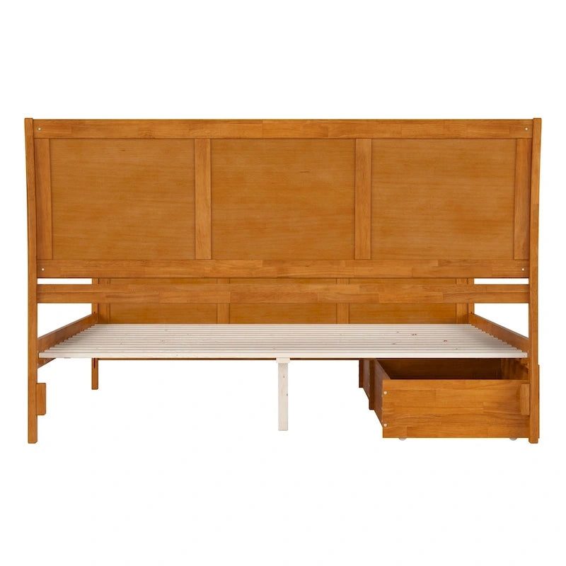 Solid Wood Platform Bed with Footboard and Storage Drawers