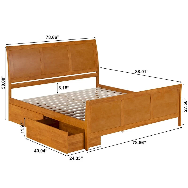 Solid Wood Platform Bed with Footboard and Storage Drawers