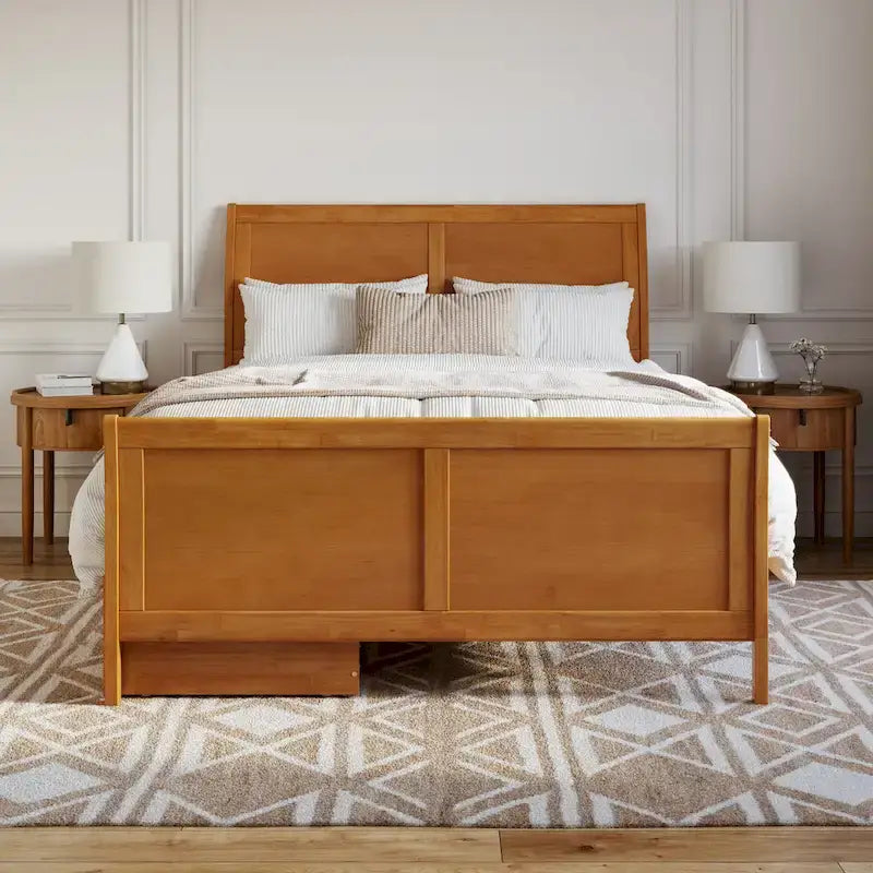 Solid Wood Platform Bed with Footboard and Storage Drawers