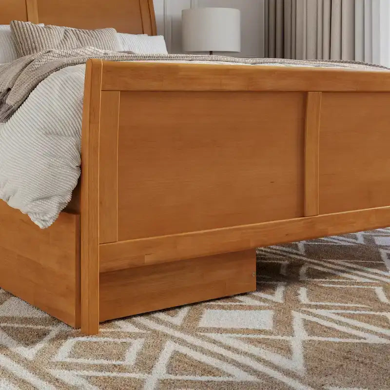 Solid Wood Platform Bed with Footboard and Storage Drawers