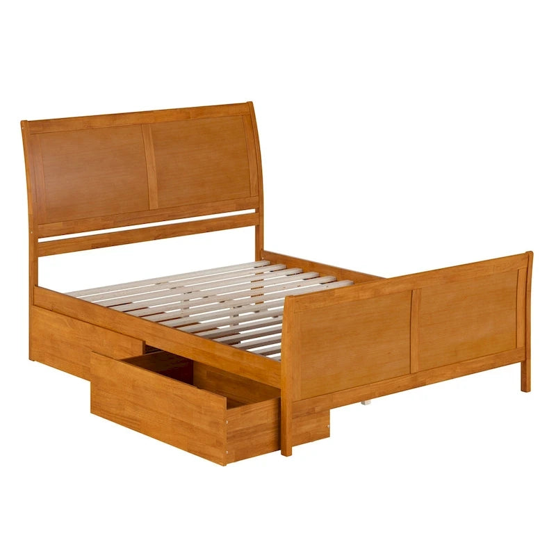 Solid Wood Platform Bed with Footboard and Storage Drawers