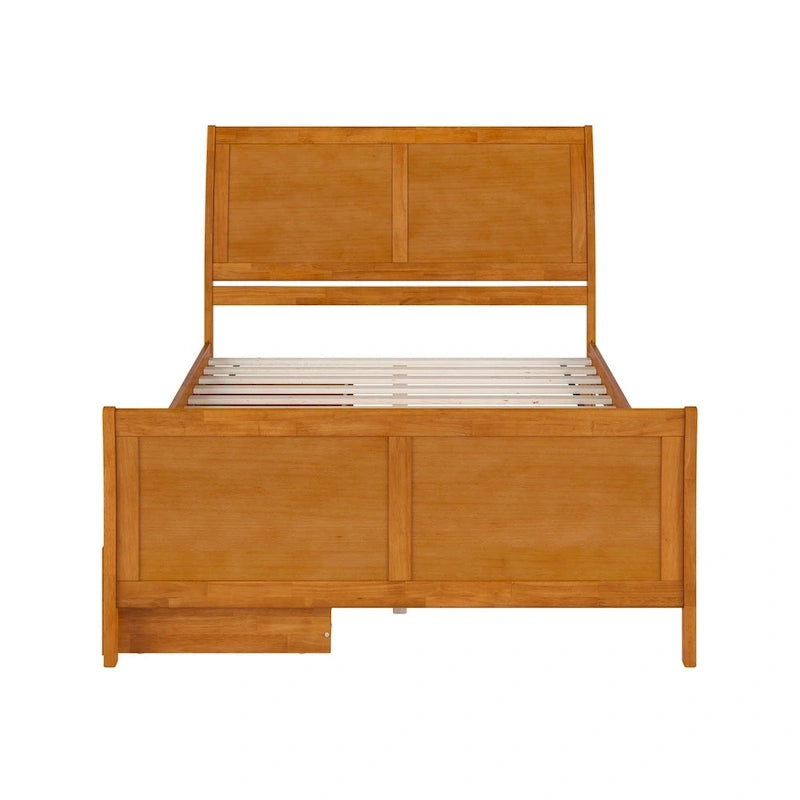 Solid Wood Platform Bed with Footboard and Storage Drawers