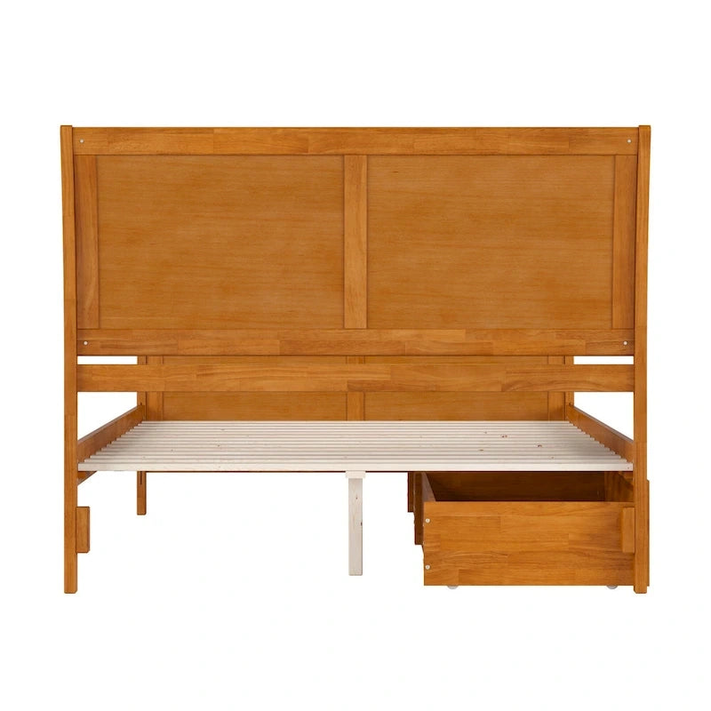 Solid Wood Platform Bed with Footboard and Storage Drawers