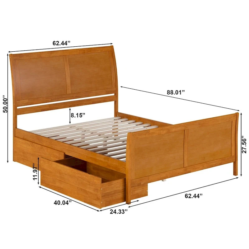 Solid Wood Platform Bed with Footboard and Storage Drawers