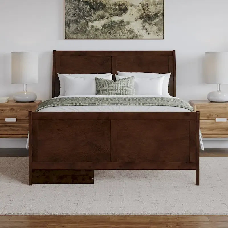 Solid Wood Platform Bed with Footboard and Storage Drawers