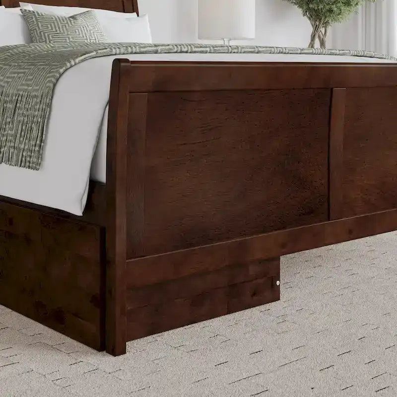 Solid Wood Platform Bed with Footboard and Storage Drawers