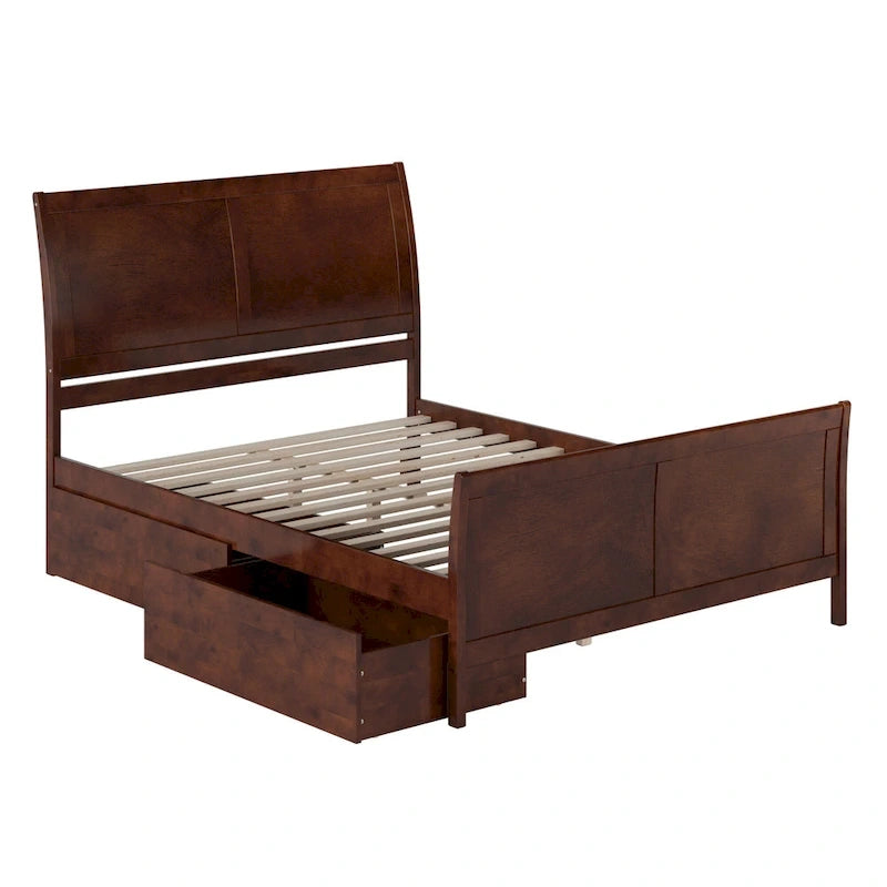Solid Wood Platform Bed with Footboard and Storage Drawers