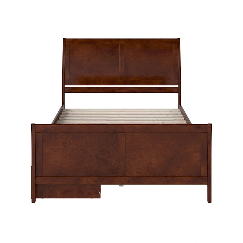 Solid Wood Platform Bed with Footboard and Storage Drawers