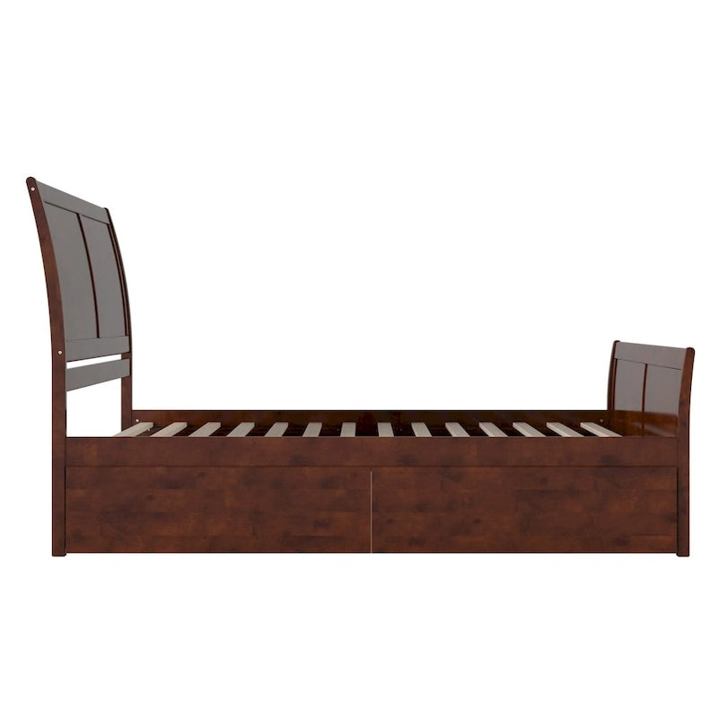 Solid Wood Platform Bed with Footboard and Storage Drawers