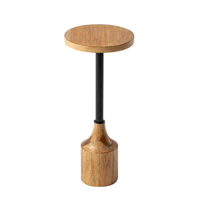 Farmhouse Pedestal End Table, Rustic Wood Drink Table with Base, Round Martini Table for Small Space Living Room