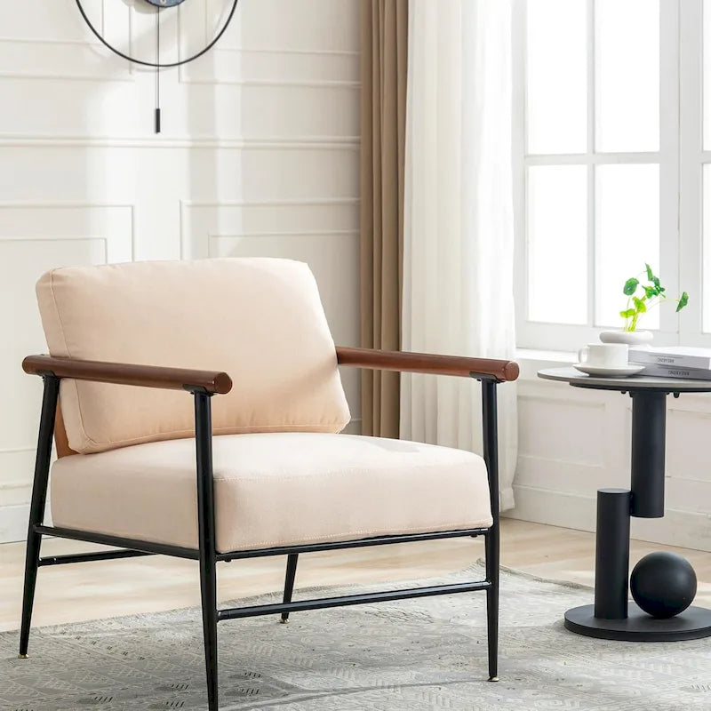 Fauteuil d’appoint moderne de style mi-siècle en lin avec coussin de dossier rembourré