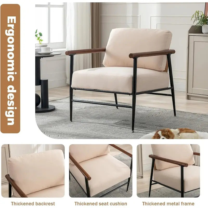 Fauteuil d’appoint moderne de style mi-siècle en lin avec coussin de dossier rembourré
