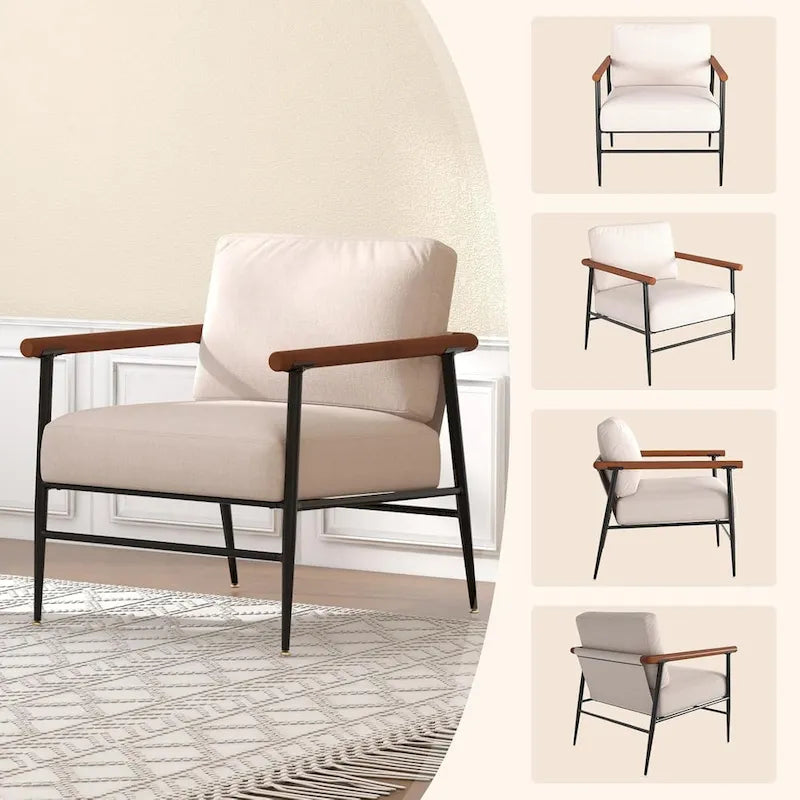 Fauteuil d’appoint moderne de style mi-siècle en lin avec coussin de dossier rembourré