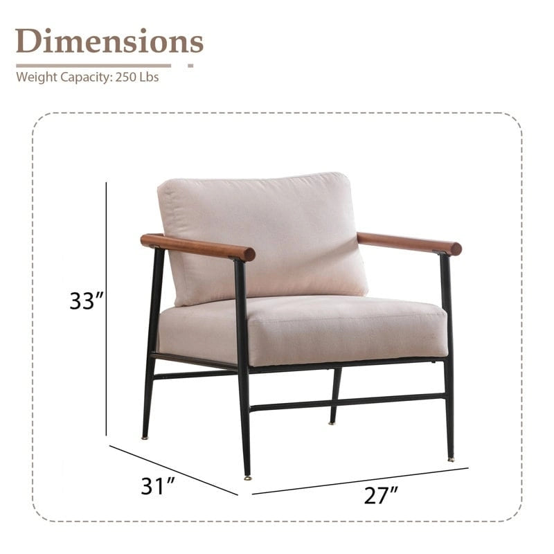 Fauteuil d’appoint moderne de style mi-siècle en lin avec coussin de dossier rembourré