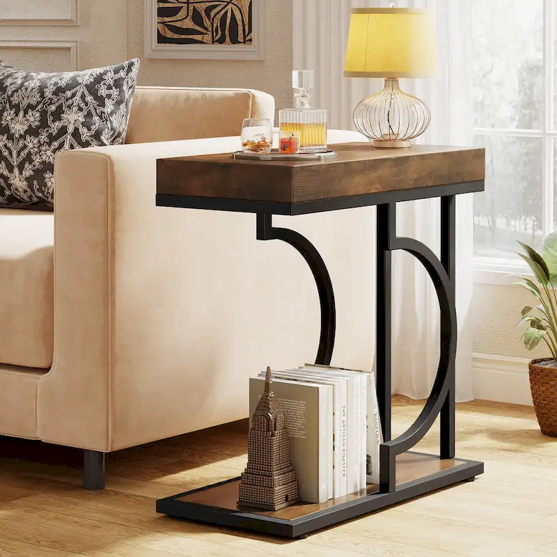 Narrow Side Table White Gold Side Table C Shaped End Table Modern Bedside Table Small Side Table for Couch Living Room